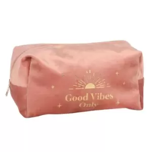 image of Something Different Good Vibes Only Velvet Toiletry Bag (11cm x 10cm x 20cm) (Pink)