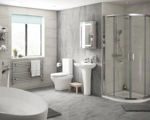 image of Wickes Quadrant Semi Frameless Sliding Shower Enclosure - Chrome 800 x 800mm