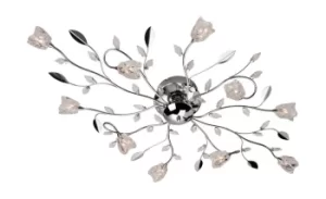 Image of Cindy 10 Light Flush Multi Arm Ceiling Light Chrome, Clear Glass, G4 Bulb