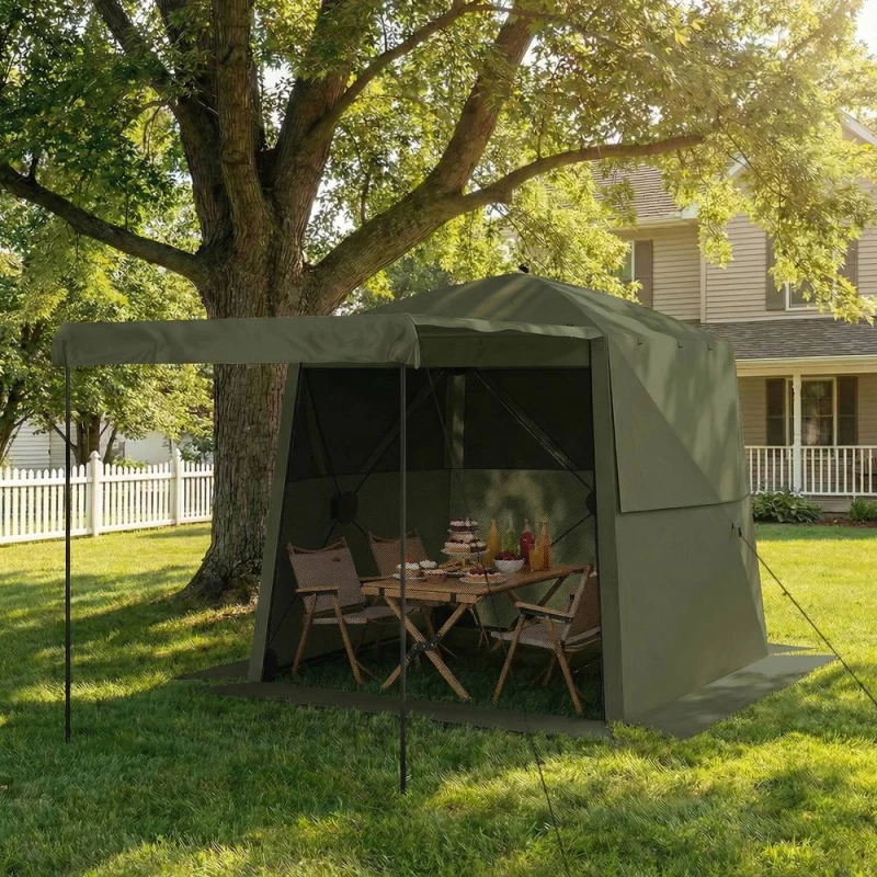 Image of OUTSUNNY 2 x 2m Waterproof Pop Up Gazebo with Awning, Sides in Green Size: 2m x 2m Green Unisex 2m x 2m