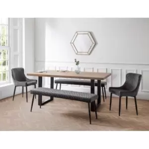 image of Julian Bowen Set Of Berwick Dining Table 2 Luxe Low Bench Grey & 2 Luxe Chairs Grey