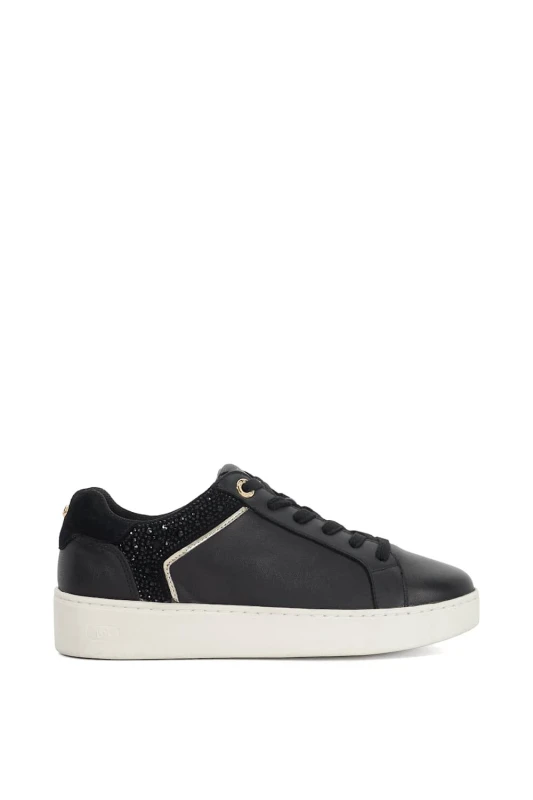Image of Dune London Womens 'Elli' Leather Trainers in Black Size: 3 Black Female 3