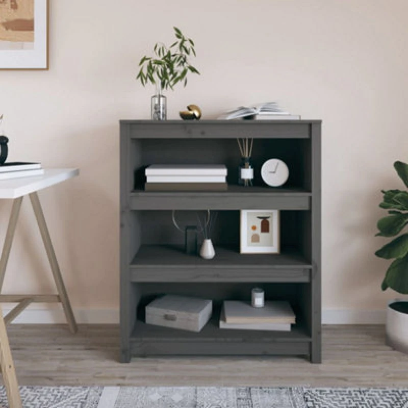 Image of Vidaxl Book Cabinet Grey 80X35X97cm Solid Wood Pine, Grey 821681