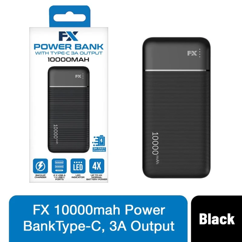 Image of FX FX 10,000mAh Powerbank - Type-C 3A Output - Black