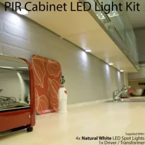 Image of 4x aluminium Ultra-Slim Round Under Cabinet Kitchen Light & Driver Kit - auto on / off pir - Natural White led