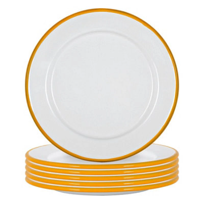 Image of Argon Tableware White Enamel Side Plates - 20Cm - Yellow - Pack Of 6