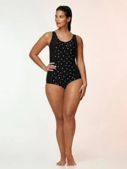Image of Evans Spot Print Panelled Swimsuit - Black, Size 28, Women