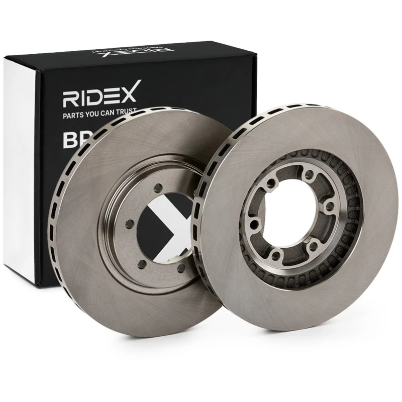 Image of RIDEX 82B0523 Brake disc Front Axle, Vented, Cast Iron, Uncoated, Untreated, without bolts/screws Cast Iron Brake Disc (82)
