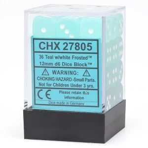 image of Chessex 12mm d6 Dice Block: Frosted Teal/white