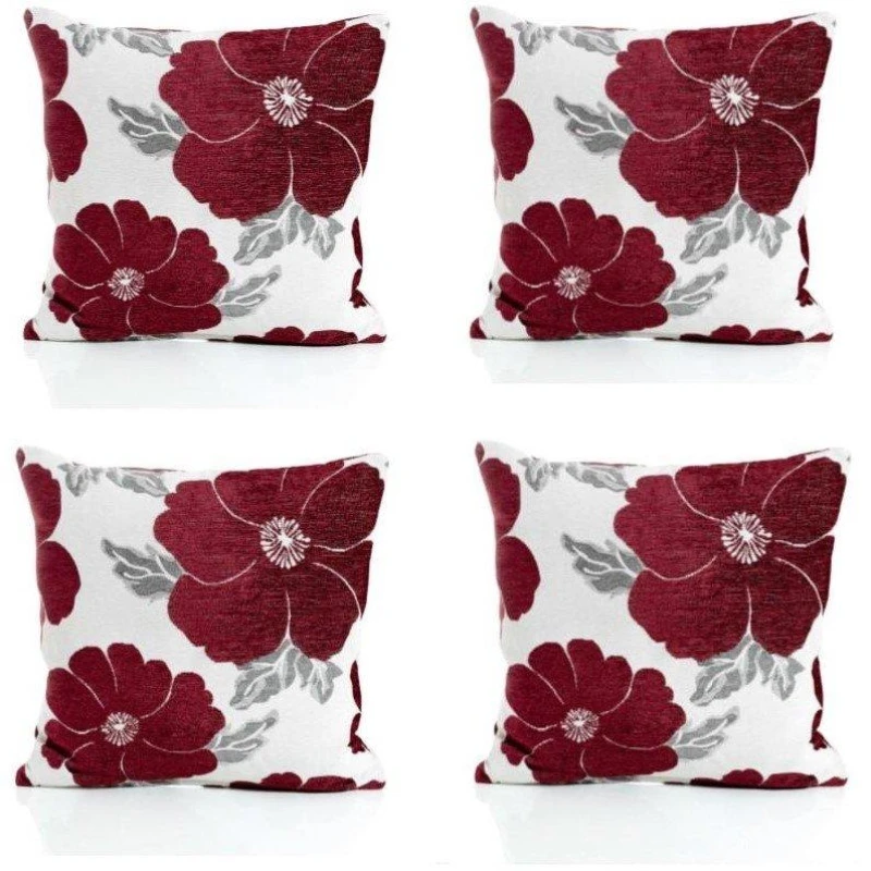 Image of Alan Symonds Poppy Chenille Cushion Set of 4 Aubergine unisex 45x45cm