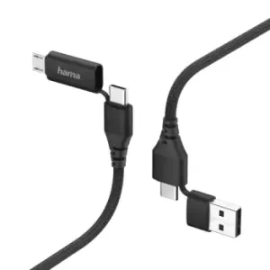 Image of Hama 4-in-1 Type C Cable With Micro-USB And USB-A Adapter 1.5m Black