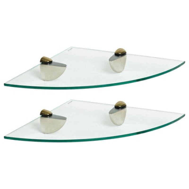 Image of Harbour Housewares 2X Floating Glass Corner Shelves - 30Cm - Gold Brackets - Bathroom Shower Storage Vanity Display Unit Shelf