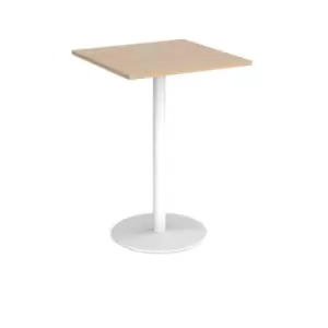 Image of Monza square poseur table with flat round white base 800mm - kendal oak