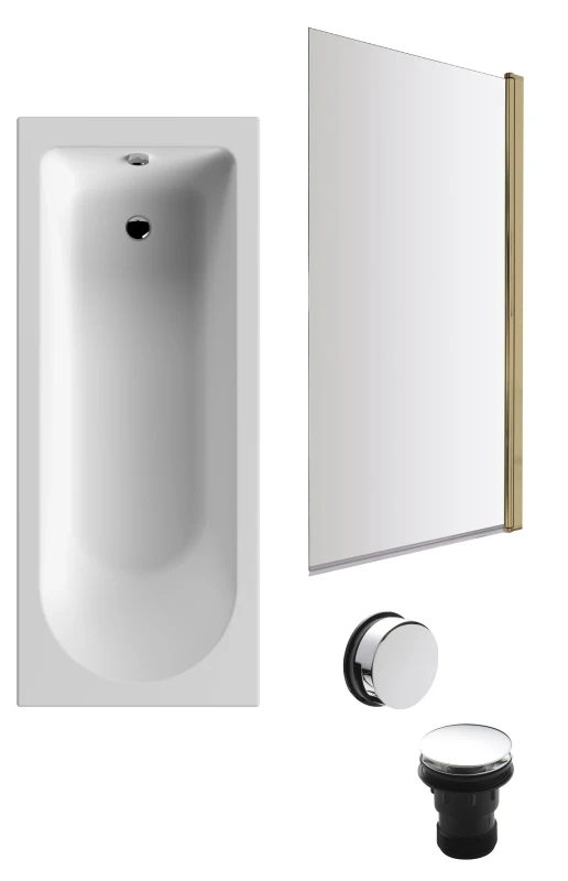 Image of Balterley Round Bath, Square Brushed Brass Screen and Chrome Waste-1700x700mm Silver