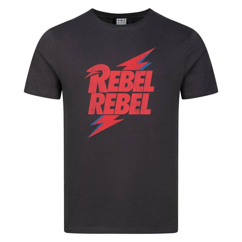 Image of David Bowie Mens Rebel Rebel T-Shirt in Charcoal Size: XS Charcoal Male XS