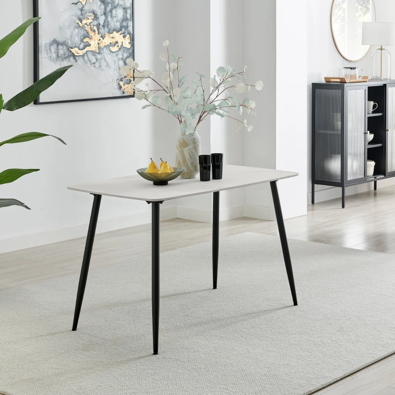 Image of FurnitureboxUK FurnitureboxUK Asti Grey Marble Effect Ceramic Dining Table in Off White Off White One Size Unisex 5056784308042