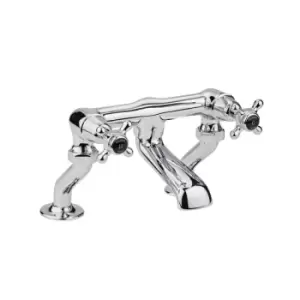 image of Black Topaz Pillar Mounted Crosshead Bath Filler Tap - Chrome - Hudson Reed