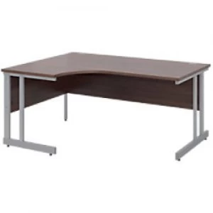 Image of Corner Left Hand Design Ergonomic Desk with Walnut MFC Top and Silver Frame Adjustable Legs Momento 1600 x 1200 x 725 mm