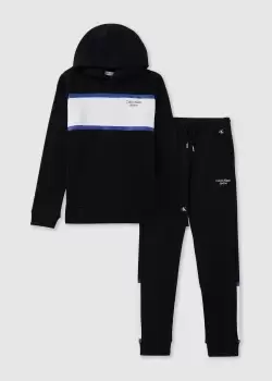 Image of Calvin Klein Kids Ckj Stack Logo Block Hoodie & Bottom Set In Ck Black