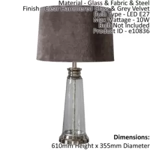 image of Table Lamp Clear Hammered Glass & Grey Velvet 10W LED E27 Base & Shade