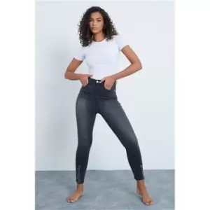 I Saw It First Charcoal Stretch Distressed Hem Skinny Jeans - Grey