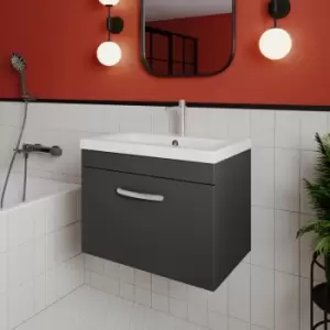 Image of Nuie - Athena Wall Hung 1-Drawer Vanity Unit with Basin-3 600mm Wide - Gloss Grey