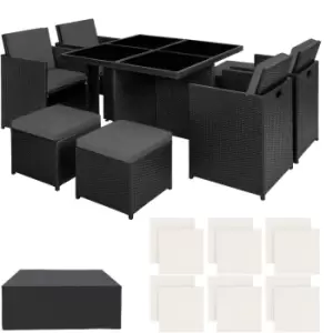 Image of Tectake Manhattan 8-seater Rattan Dining Set W/ Protective Cover - Black/Cream Cushions