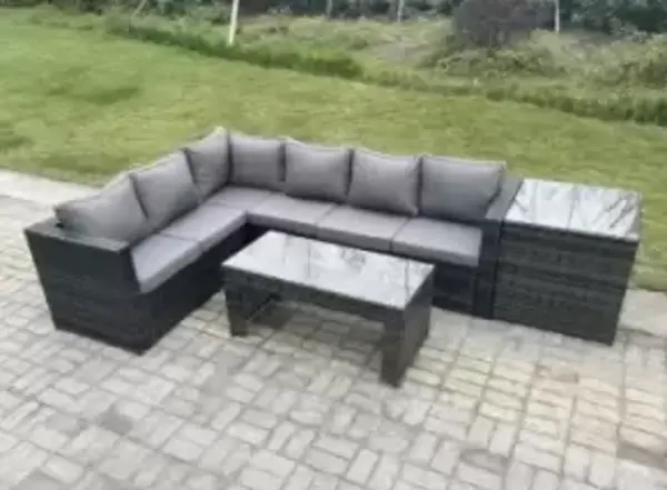 Image of Fimous 6 Seater Outdoor Dark Grey Rattan Lounge Complete Sofa Set with Side Table