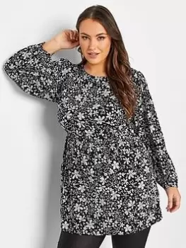 Image of Yours Balloon Sleeve Top Black White, Black, Size 20, Women