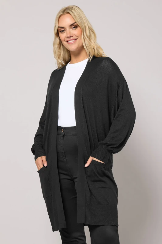 Image of Yours Womens Balloon Sleeve Fine Knit Cardigan in Black Size: 26-28 Black Female 26-28