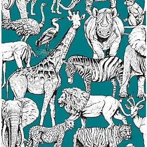 Image of Superfresco Easy Jungle Animals Green Wallpaper 10m