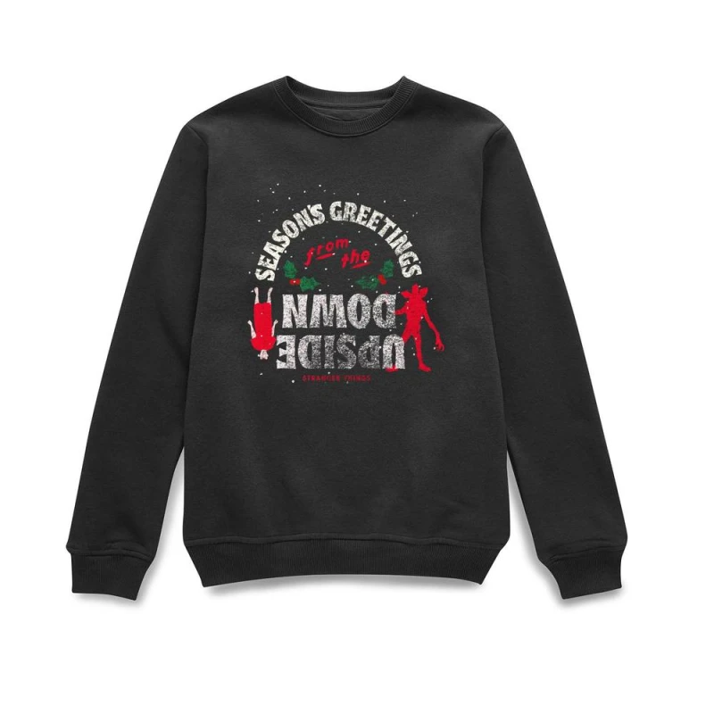 Image of Stranger Things Seasons Greeting From Upside Down Christmas Jumper - Black - S