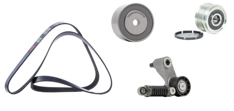 Image of RIDEX 542R0891 V-ribbed belt set Pulleys: with freewheel belt pulley V-Ribbed Belt Set (542)
