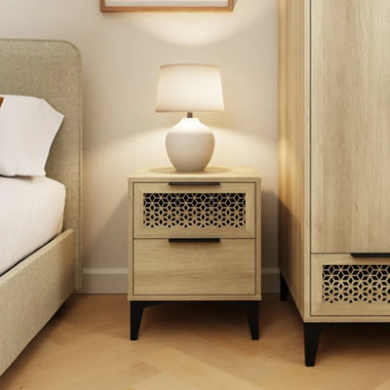 Image of GFW Ezra 2 Drawer Oak Wooden Bedside Table
