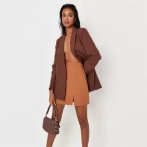 image of Missguided Tailored Double Split Mini Skirt - Neutral