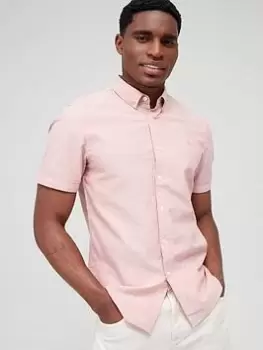 Image of Farah Brewer Short Sleeve Oxford Shirt, Orange Size M Men