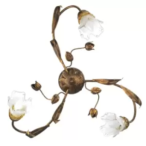 image of Arianna 3 Light Flower Multi Arm Semi Flush Ceiling Lamp, Bronze