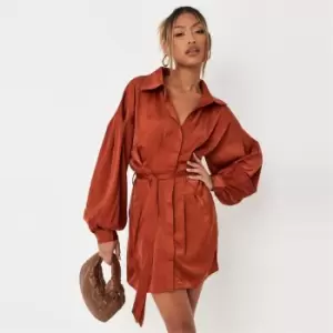 Missguided Petite Satin Tie Waist Mini Dress - Orange