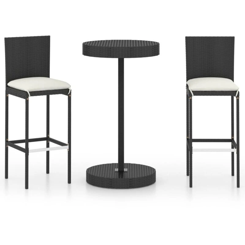 Image of VIDAXL 3 Piece Garden Bar Set with Cushions Poly Rattan Black Vidaxl 8720286833988
