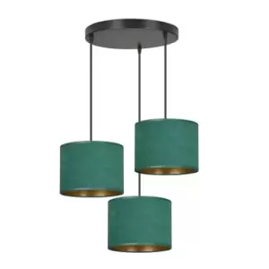 image of Hilde Black Cluster Pendant Ceiling Light with Green Fabric Shades, 3x E27