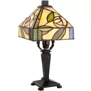 Image of Mini Tiffany Glass LED Table Lamp - Mackintosh Style Rose - Dark Bronze Effect