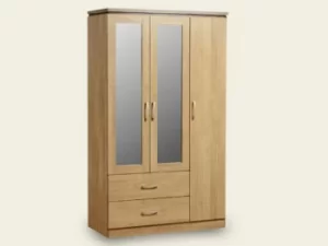 Image of Seconique Charles Oak 3 Door 2 Drawer Triple Wardrobe Flat Packed