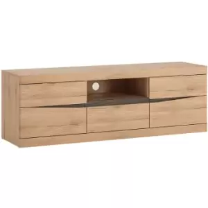 image of Furniture To Go - Kensington 2 Door 1 Drawer Wide TV Cabinet in Oak - Oak with dark Trim Melamine