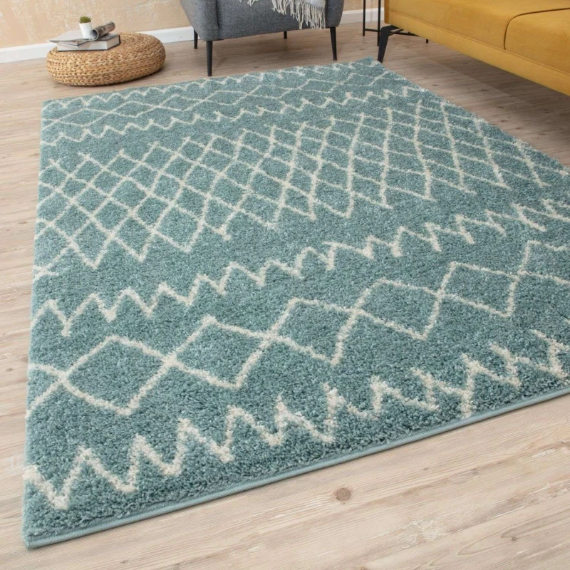 Image of THE RUGS Soft Tangier Shaggy Rugs & Runners Duck Egg Blue Living Room Size: 80cm x 300cm Duck Egg Blue Unisex 80cm x 300 cm