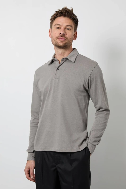 Image of Burton Burton Men Grey Long Sleeve Smart Polo Shirt Size: large Grey L Male 5045773268009