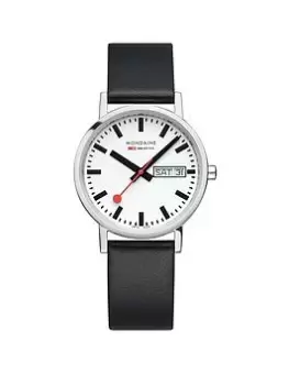 Image of Mondaine Classic 36 Mm Day Date Grape Leather Unisex Watch, Black, Men