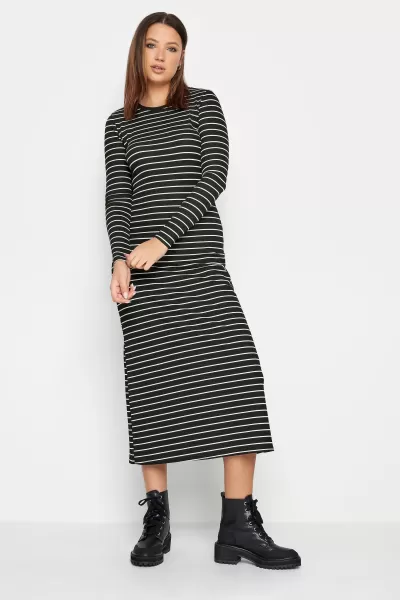 Tall Womens Black Stripe Ribbed Midi Dress