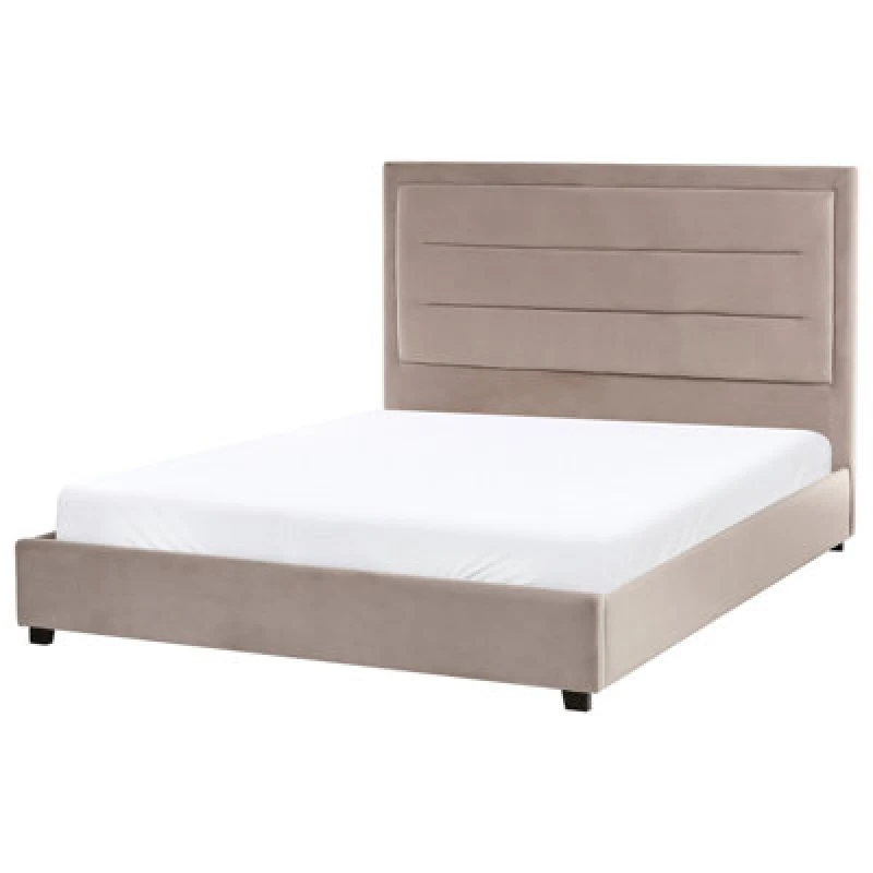 Image of Beliani Bed Velvet Rouen 140 X 200 Cm (Eu Double) Taupe