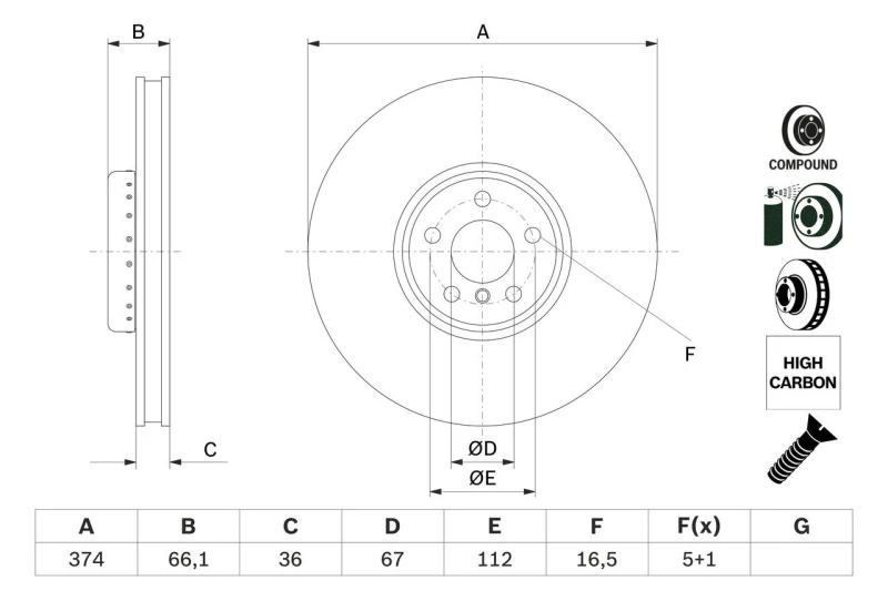 Image of Brake disc Bosch 0 986 479 F54
