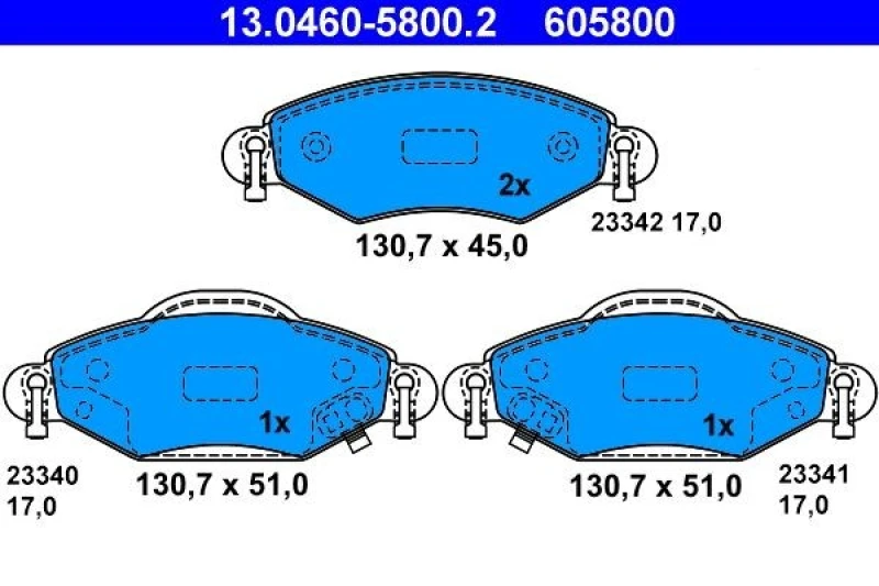 Image of ATE 13.0460-5800.2 Brake pad set with acoustic wear warning Brake Pad Set,disc brake (402)